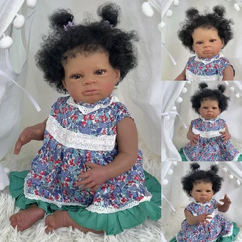 20-дюймовая Ланни Темно-Коричневая Кожа Reborn Baby Doll Art Made 3D Кожа Реалистичная Детская Коллекционная Кукла