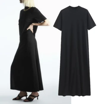 Jenny & Dave Летнее платье с круглым вырезом Для девочек, Простое Женское Свободное Модное хлопковое черное платье для женщин