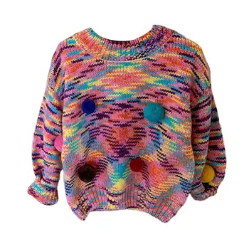 Детский радужный свитер, вязаная толстовка для малышей, детская трикотажная рубашка с круглым воротником для девочек и мальчиков, Рождественская