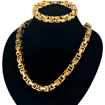 Классический Византийский набор браслетов-цепочек и ожерелий для мужчин Оптом, Нигерия, Золотой цвет, Африканский Дубай, Модные Мужские ювелирные наборы