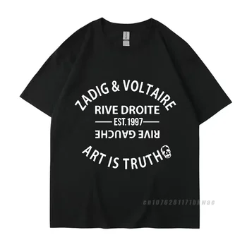 Летняя новая футболка V-voltaire zadigS Для пары, мужская и женская хлопковая Классическая футболка Оверсайз, брендовая футболка, Бесплатная доставка