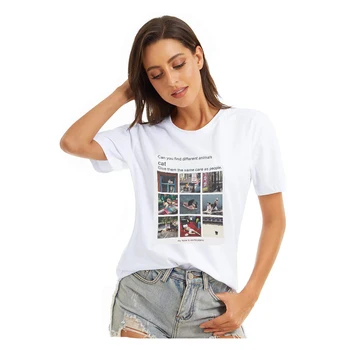 Свободная футболка с принтом кота 2023, женская летняя повседневная футболка в стиле Харбор, модная универсальная модель Ins, индивидуальный тренд, пара с короткими рукавами